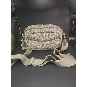 Laundry By Shelli Segal  Sage Green Faux Sherpa Crossbody‎ Belt Bag 5.75" X 9.5"